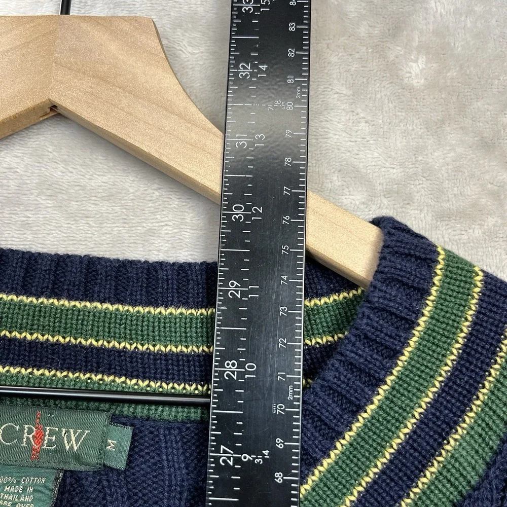 Vintage J.CREW Oarsman Sweater Mens M Blue Cable Knit V Neck Cricket Cotton